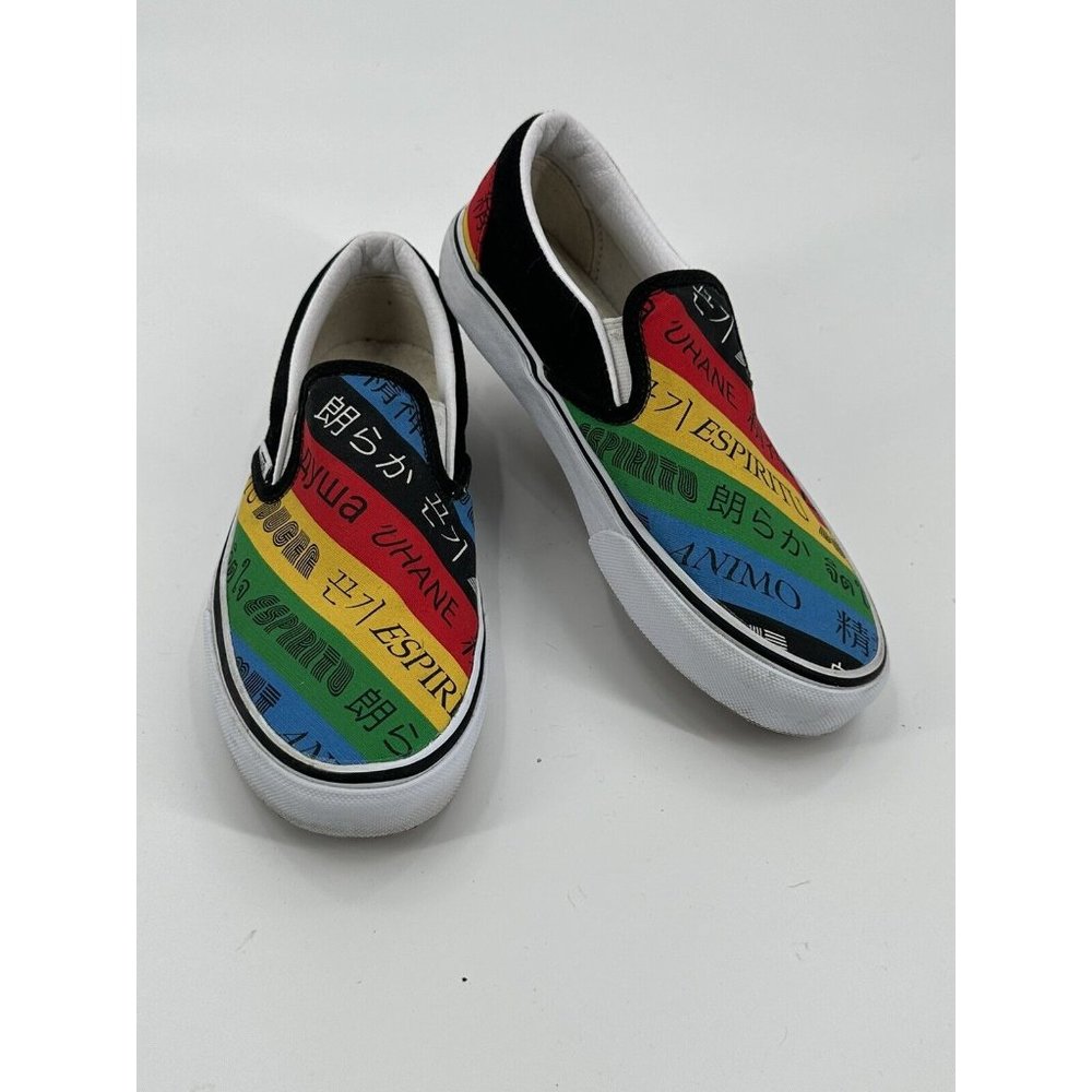 VANS off the Wall Purple Slip On Spirit Espiritu Uhane Rainbow Canvas M5.0 W6.5